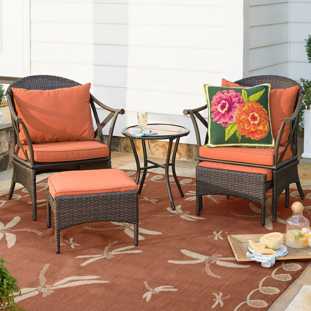 Indoor/Outdoor Double Zinnia Hooked Throw Pillow | Plow & Hearth