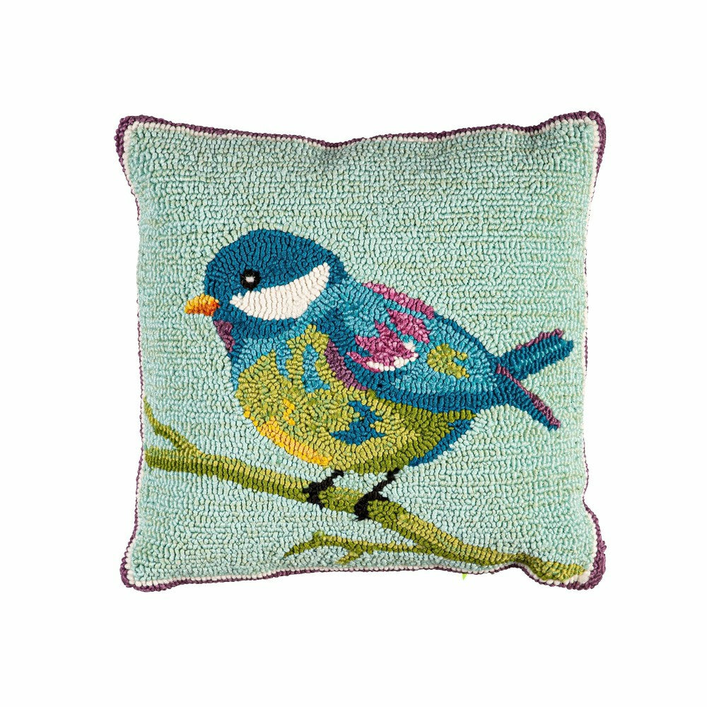 Indoor/Outdoor Bluebird Hooked Polypropylene Throw Pillow 18"x18" | Plow & Hearth