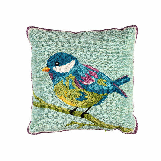 Indoor/Outdoor Bluebird Hooked Polypropylene Throw Pillow 18"x18" | Plow & Hearth