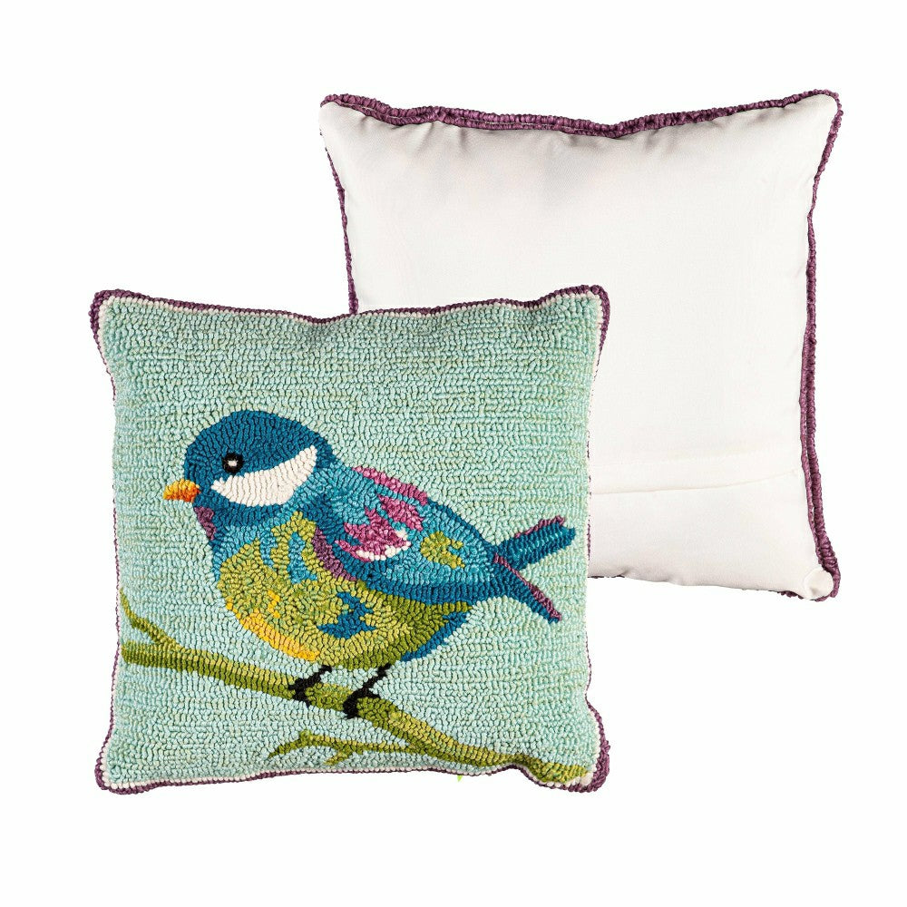 Indoor/Outdoor Bluebird Hooked Polypropylene Throw Pillow 18"x18" | Plow & Hearth