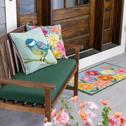 Indoor/Outdoor Bluebird Hooked Polypropylene Throw Pillow 18"x18" | Plow & Hearth