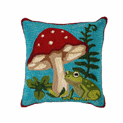Indoor/Outdoor Hooked Polypropylene Mushroom Umbrella Throw Pillow 18" | Plow & Hearth