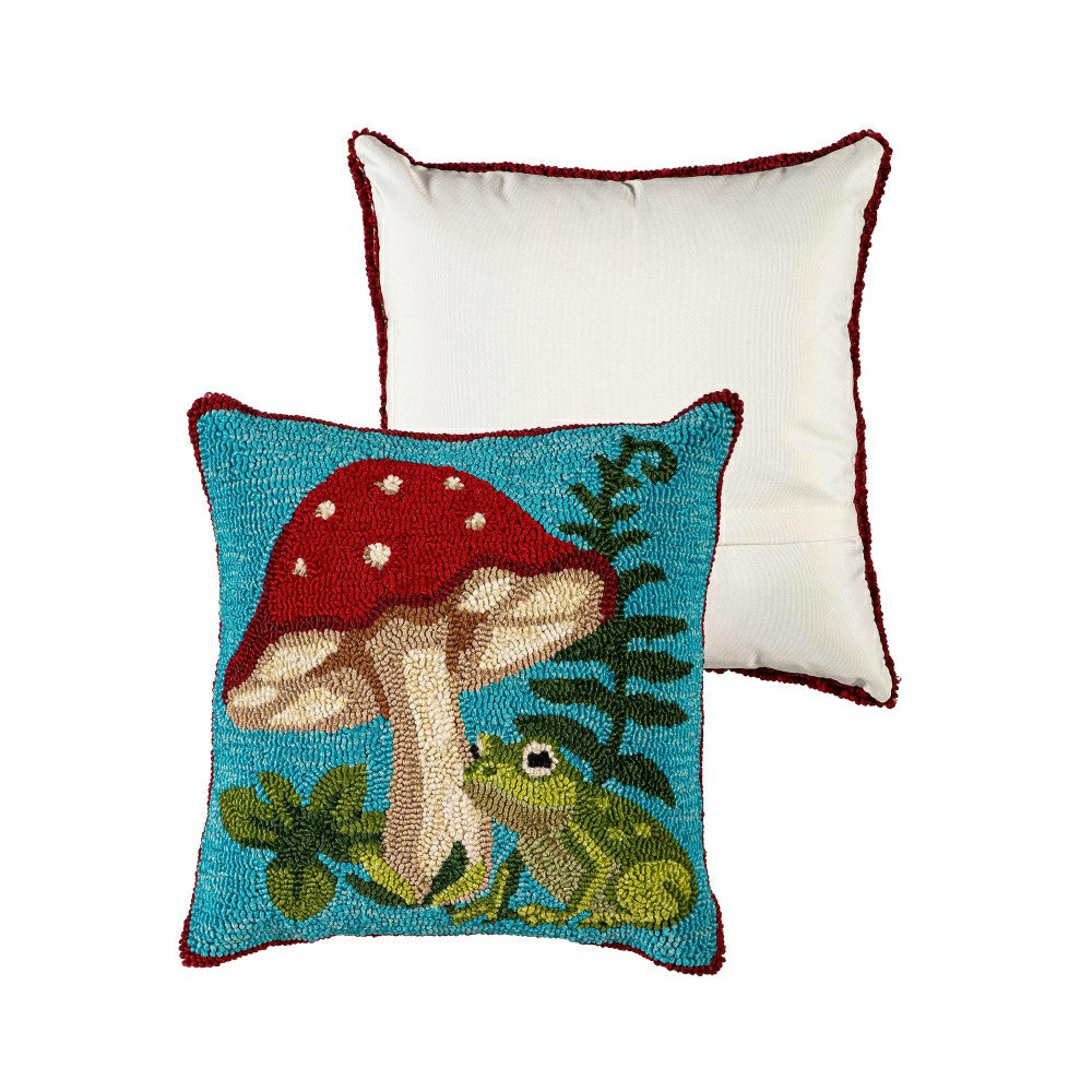 Indoor/Outdoor Hooked Polypropylene Mushroom Umbrella Throw Pillow 18" | Plow & Hearth