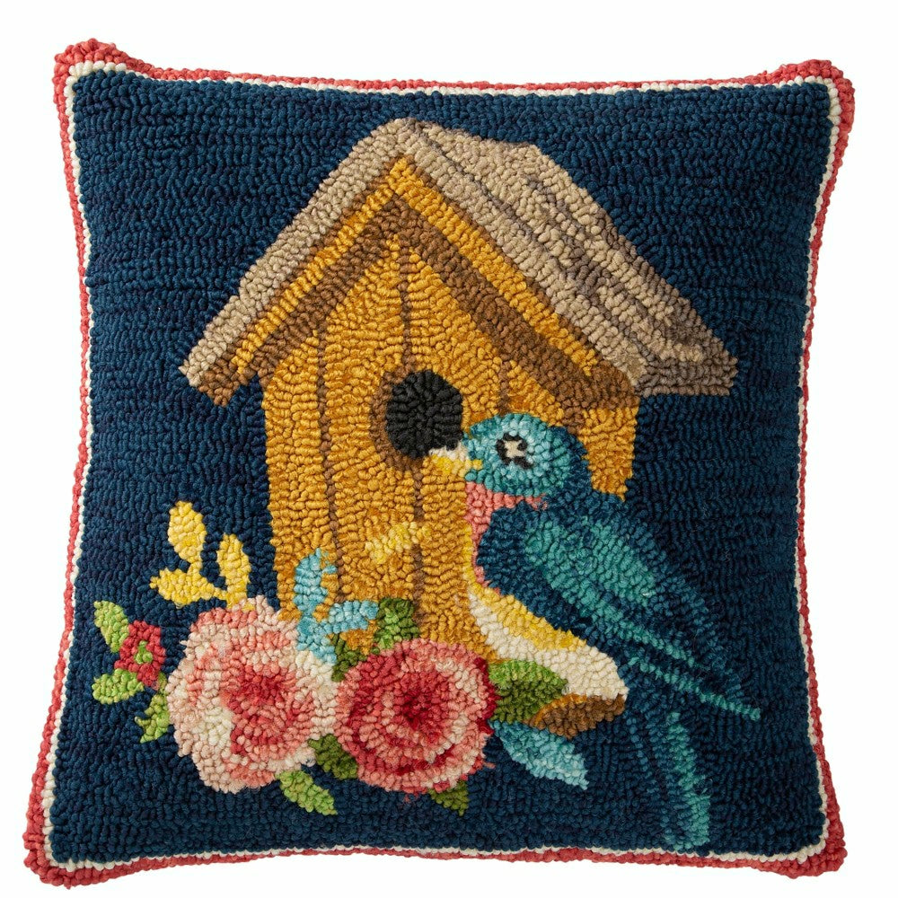 Indoor/Outdoor Birdhouse Hooked Polypropylene Throw Pillow | Plow & Hearth