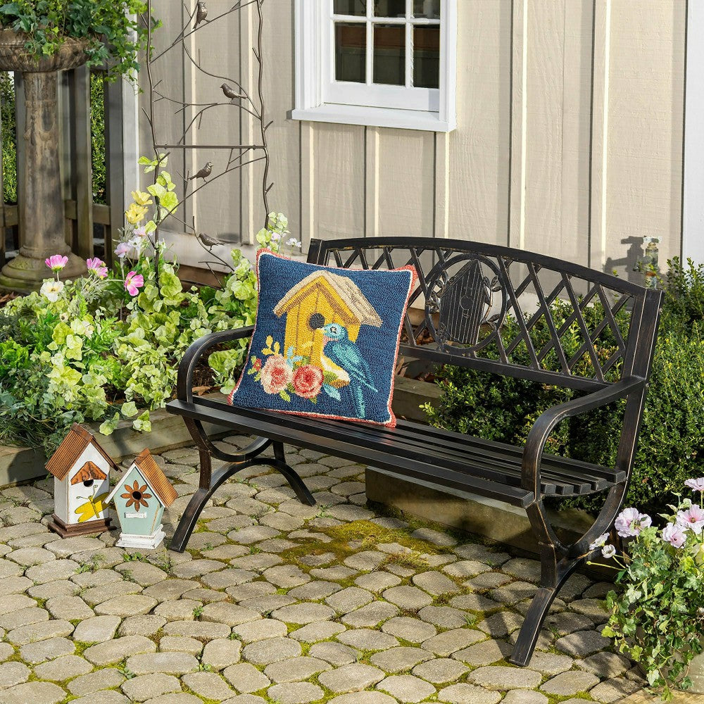 Indoor/Outdoor Birdhouse Hooked Polypropylene Throw Pillow | Plow & Hearth