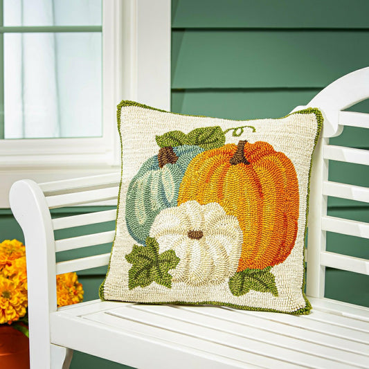 Indoor/Outdoor Shaped Pumpkins Hooked Polypropylene Throw Pillow 18"x1 | Plow & Hearth