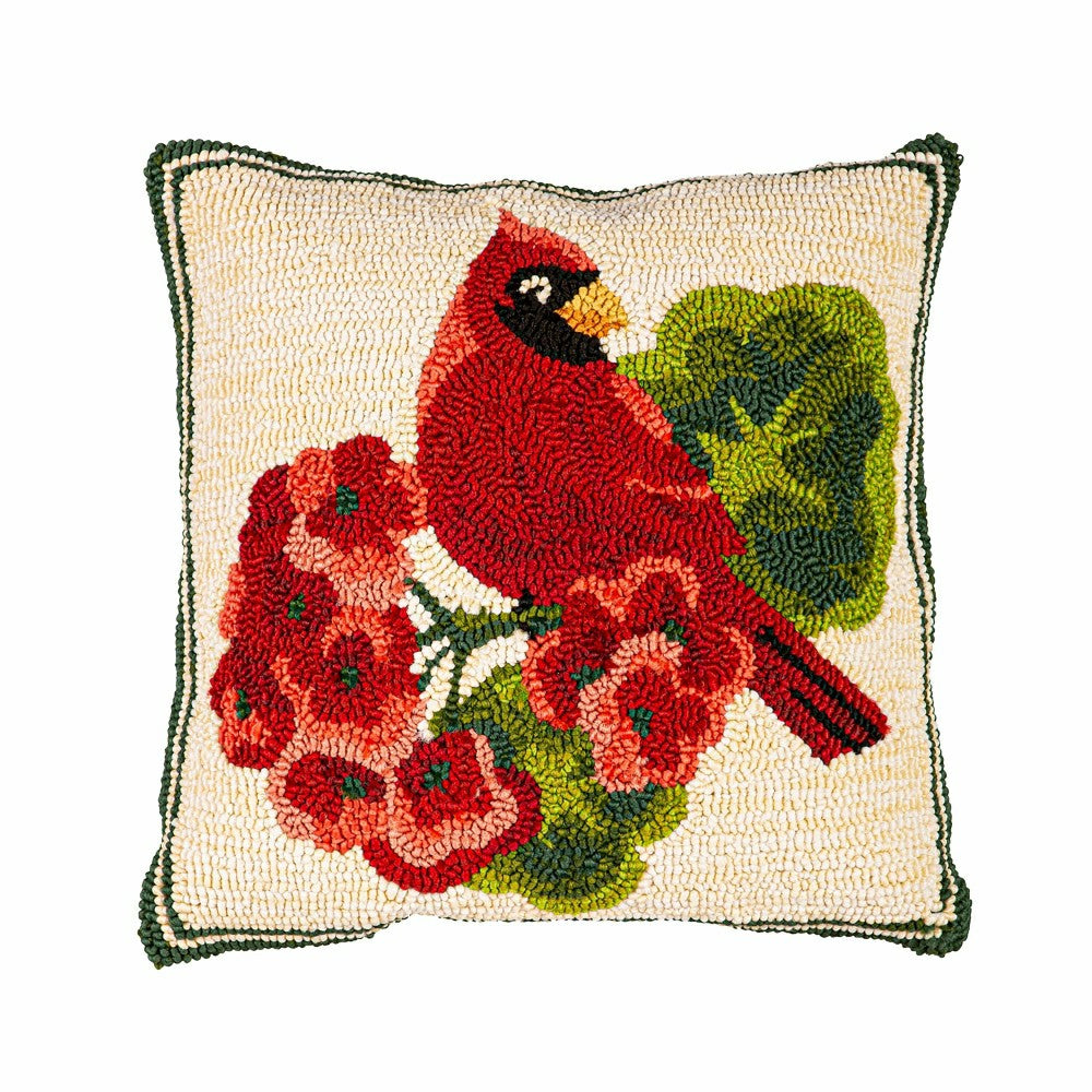 Indoor/Outdoor Cardinal/Geranium Hooked Polypropylene Throw Pillow 18" | Plow & Hearth
