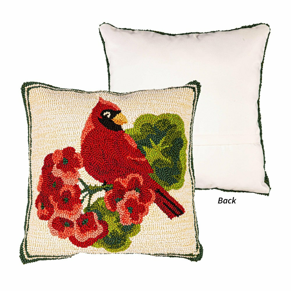 Indoor/Outdoor Cardinal/Geranium Hooked Polypropylene Throw Pillow 18" | Plow & Hearth