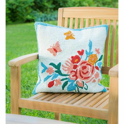 Indoor/Outdoor Hooked Pillow 18"x18" Butterfly Meadow | Plow & Hearth