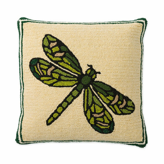 Indoor/Outdoor Dragonfly Hooked Polypropylene Throw Pillow | Plow & Hearth