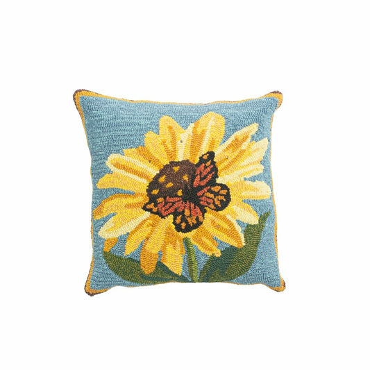 Indoor/Outdoor Sunflower and Butterfly Hooked Polypropylene Throw Pill | Plow & Hearth