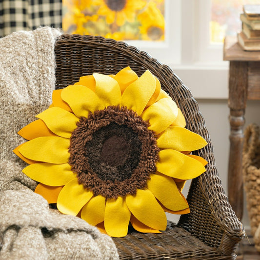 Grateful Gatherings Sunflower Shaped Pillow, 16" | Plow & Hearth