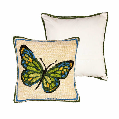 Indoor/Outdoor Green Butterfly Hooked Polypropylene Throw Pillow 18"x1 | Plow & Hearth