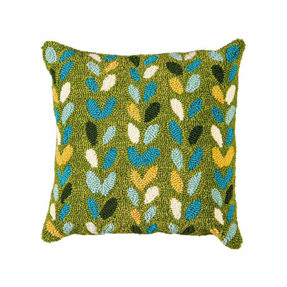 Indoor/Outdoor Hooked Polypropylene Sprouts Throw Pillow 18"x18" | Plow & Hearth