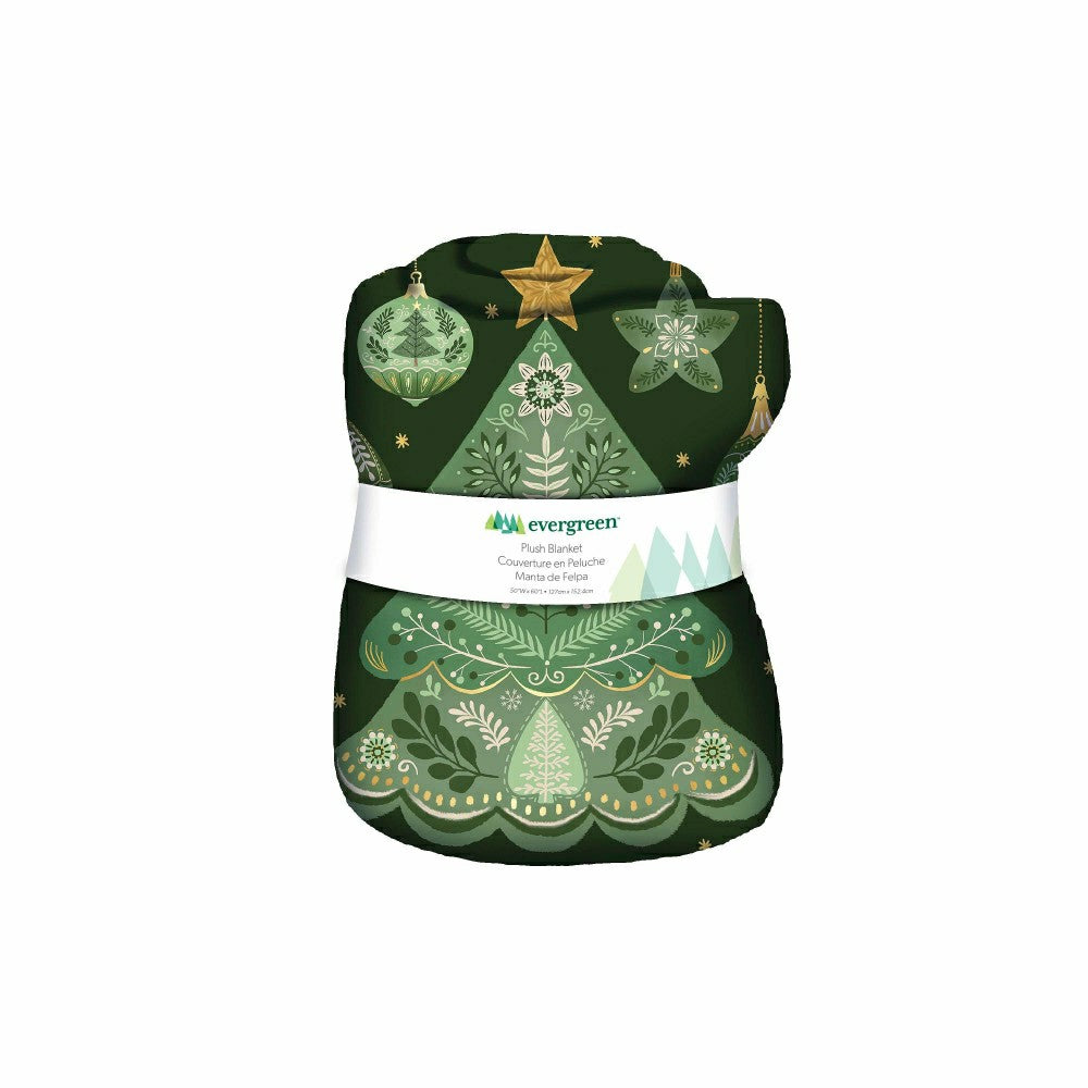 Shades of Green Plush Blanket, Christmas Tree, 60"L x 50"W | Plow & Hearth