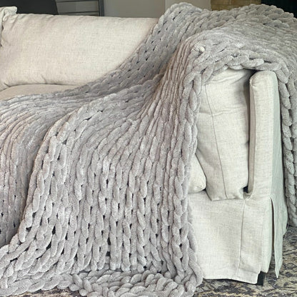Infinite Chunky Knit Blanket, Minky, 43” x 70”, Mist | Plow & Hearth
