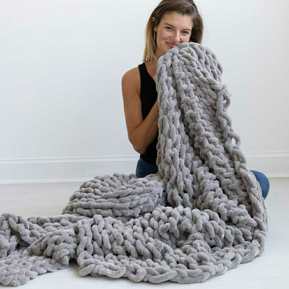 Infinite Chunky Knit Blanket, Minky, 43” x 70”, Mist | Plow & Hearth