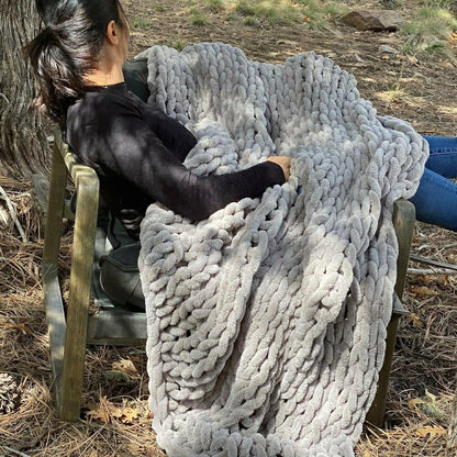 Infinite Chunky Knit Blanket, Minky, 43” x 70”, Mist | Plow & Hearth