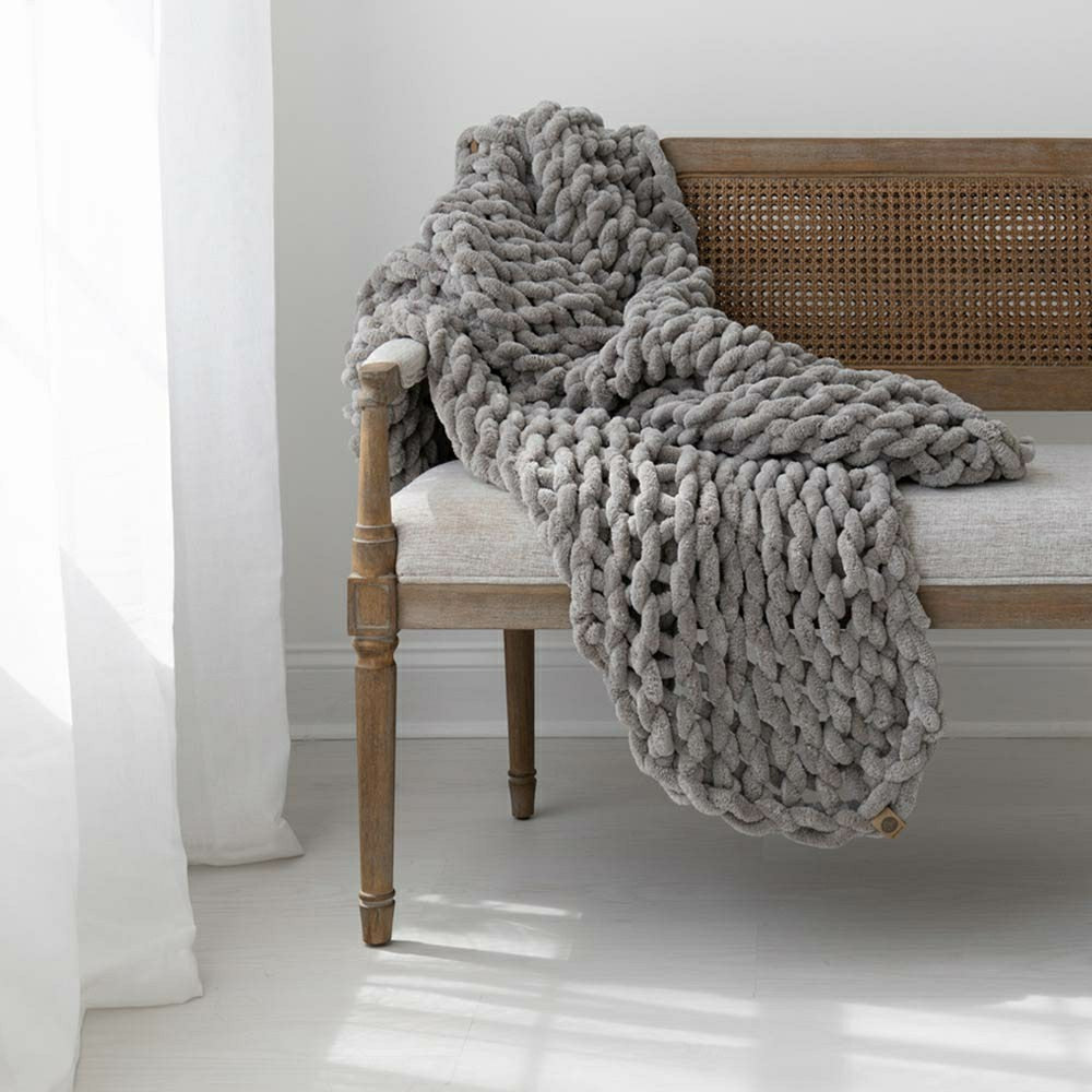 Infinite Chunky Knit Blanket, Minky, 43” x 70”, Mist | Plow & Hearth