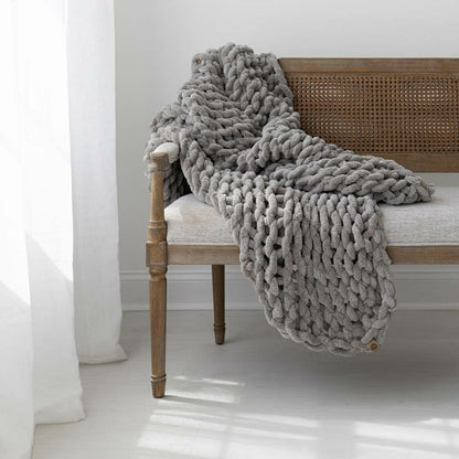 Infinite Chunky Knit Blanket, Minky, 43” x 70”, Mist | Plow & Hearth