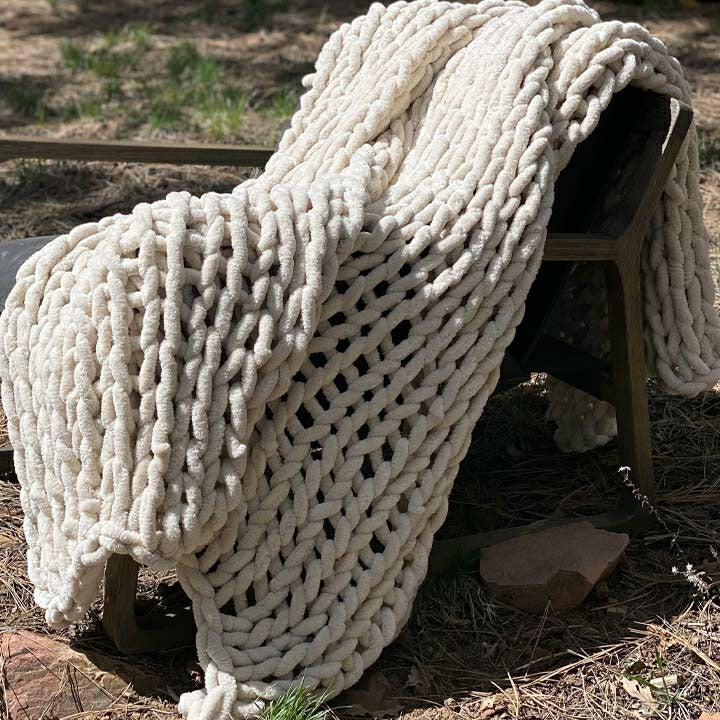 Infinite Chunky Knit Blanket, Minky, 43” x 70”, Sand | Plow & Hearth