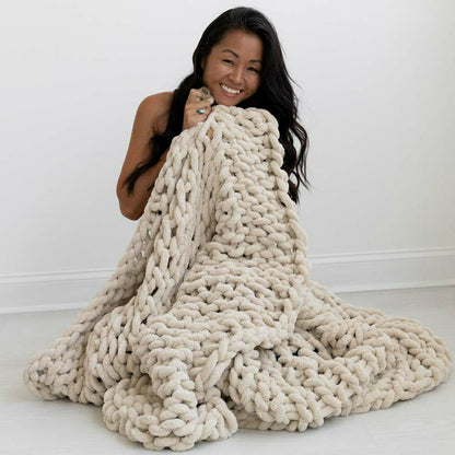 Infinite Chunky Knit Blanket, Minky, 43” x 70”, Sand | Plow & Hearth