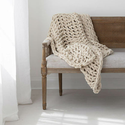 Infinite Chunky Knit Blanket, Minky, 43” x 70”, Sand | Plow & Hearth