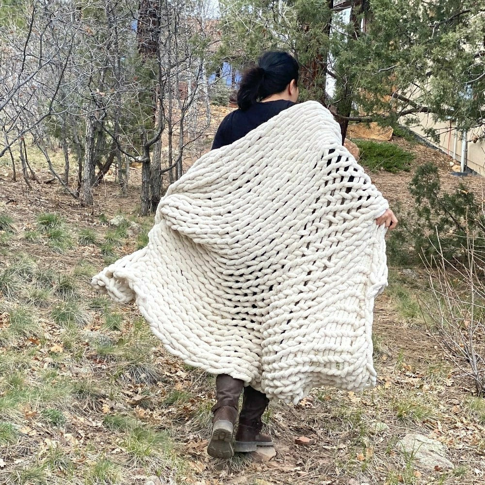 Infinite Chunky Knit Blanket, Minky, 43” x 70”, Sand | Plow & Hearth