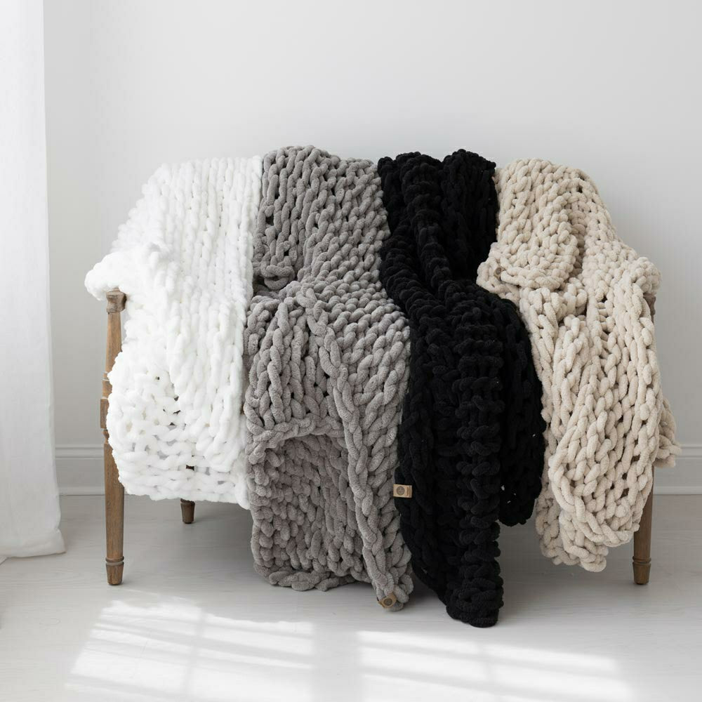Infinite Chunky Knit Blanket, Minky, 43” x 70”, Sand | Plow & Hearth