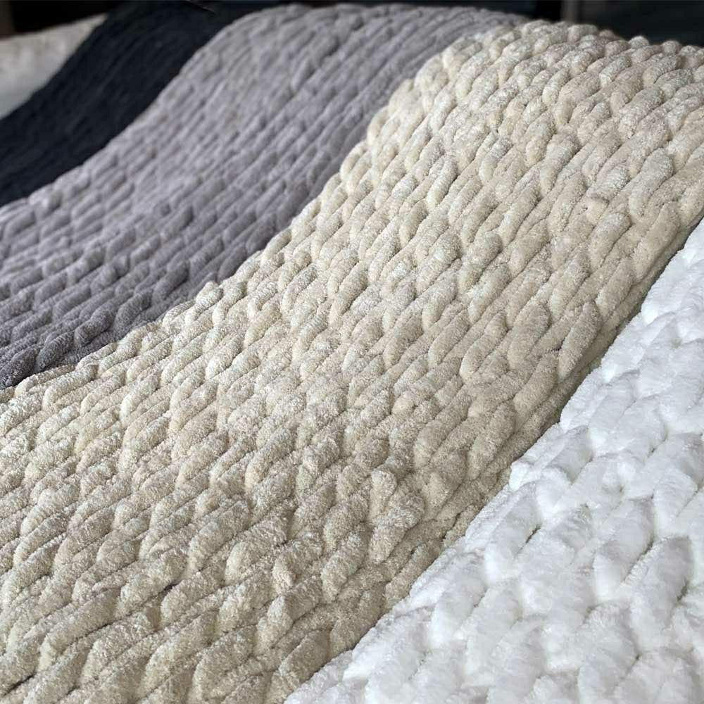 Infinite Chunky Knit Blanket, Minky, 43” x 70”, Sand | Plow & Hearth
