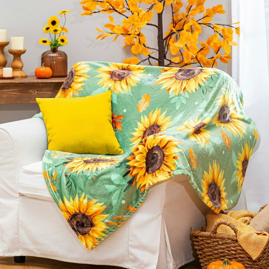 Harvest Blossom Sunflower Plush Blanket, 50" x 60" | Plow & Hearth