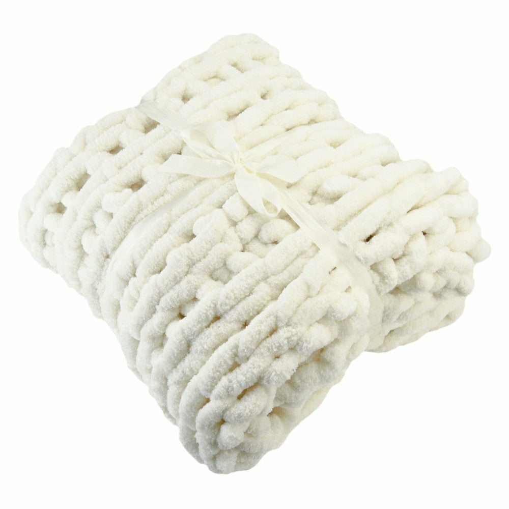 Chenille Knit Throw, Ivory | Plow & Hearth