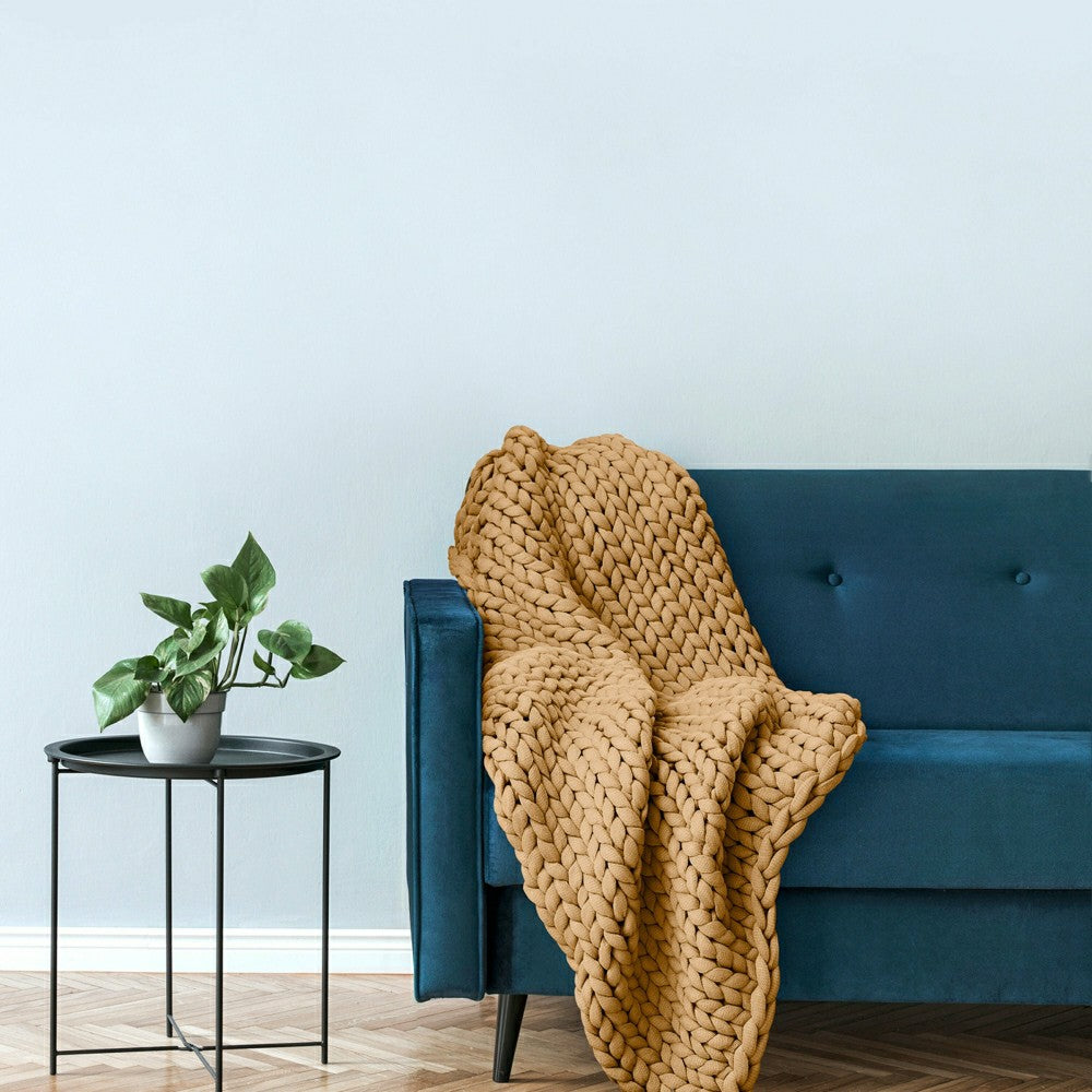 Chunky Knit Throw, Camel | Plow & Hearth