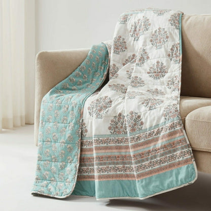 Sofia Flower Block Bouquet Reversible Cotton Throw Blanket | Plow & Hearth