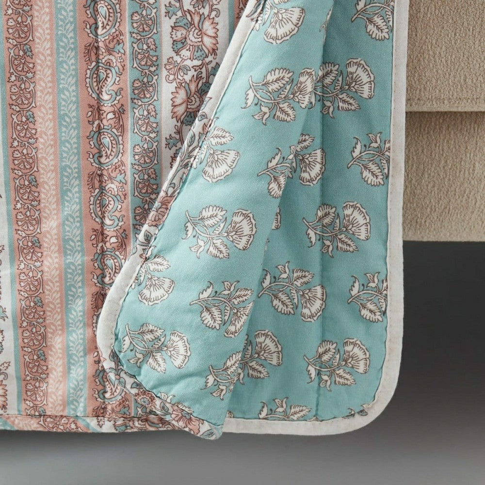 Sofia Flower Block Bouquet Reversible Cotton Throw Blanket | Plow & Hearth