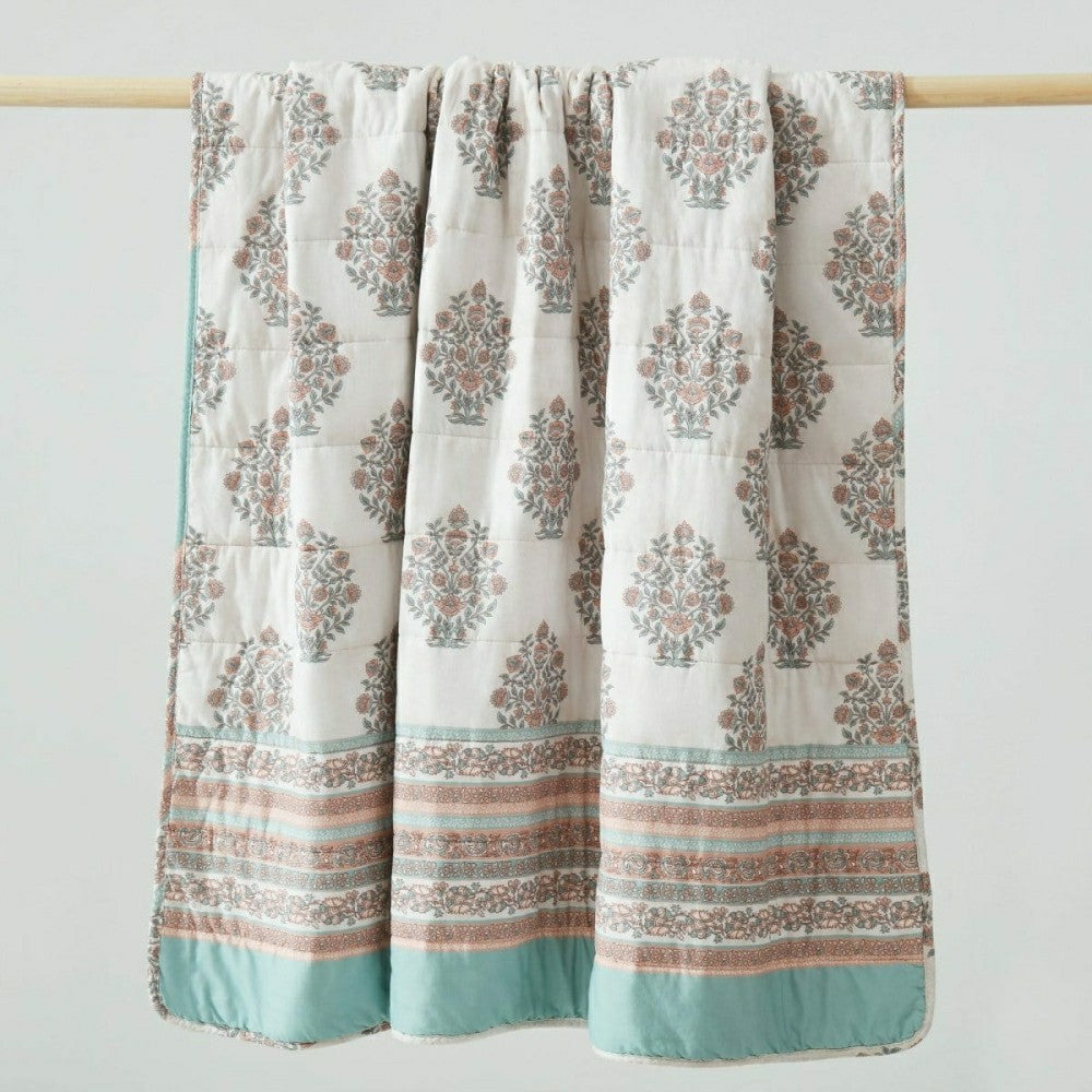 Sofia Flower Block Bouquet Reversible Cotton Throw Blanket | Plow & Hearth