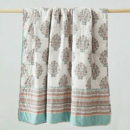 Sofia Flower Block Bouquet Reversible Cotton Throw Blanket | Plow & Hearth