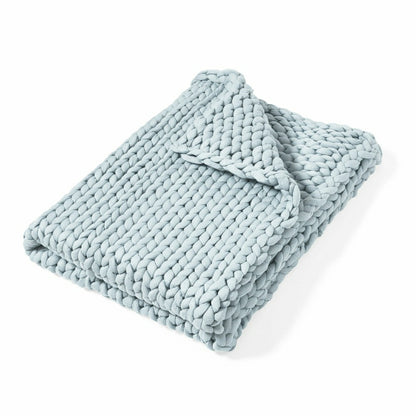 Chunky Knit Throw, Blue | Plow & Hearth