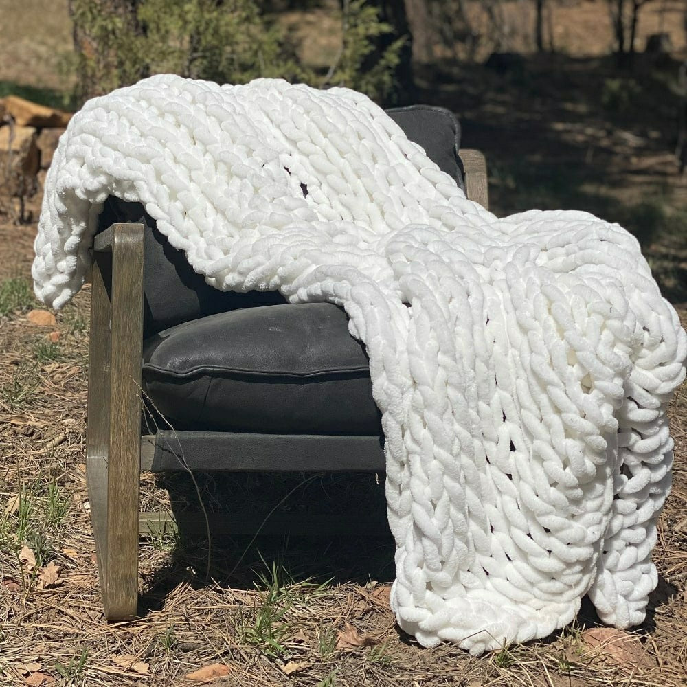 Infinite Chunky Knit Blanket, Minky, 43” x 70”, Blanc | Plow & Hearth