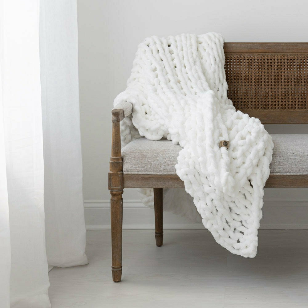 Infinite Chunky Knit Blanket, Minky, 43” x 70”, Blanc | Plow & Hearth