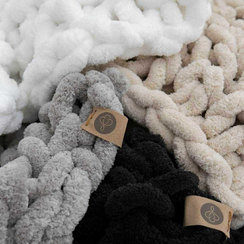 Infinite Chunky Knit Blanket, Minky, 43” x 70”, Blanc | Plow & Hearth