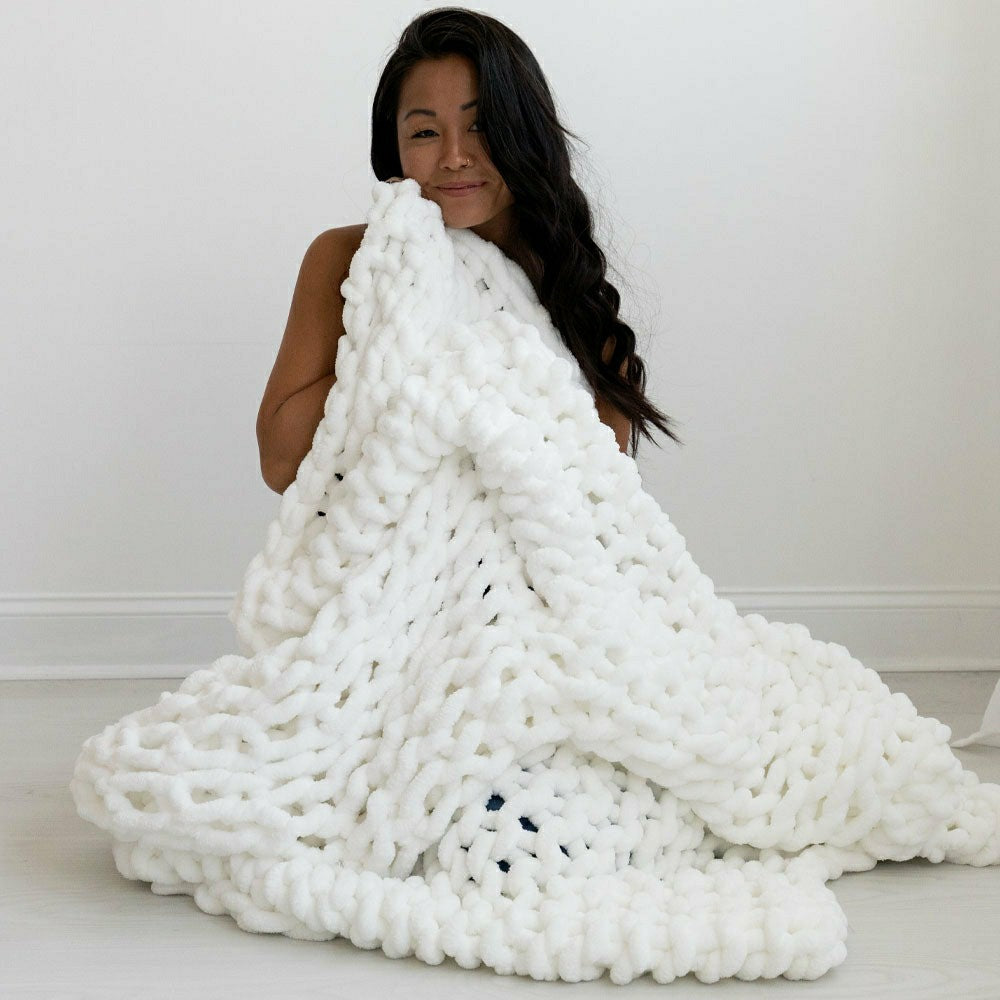 Infinite Chunky Knit Blanket, Minky, 43” x 70”, Blanc | Plow & Hearth