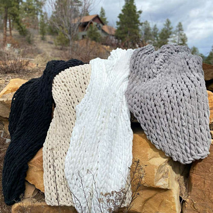 Infinite Chunky Knit Blanket, Minky, 43” x 70”, Blanc | Plow & Hearth