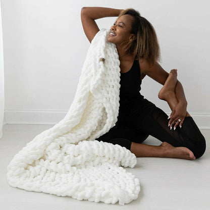 Infinite Chunky Knit Blanket, Minky, 43” x 70”, Blanc | Plow & Hearth