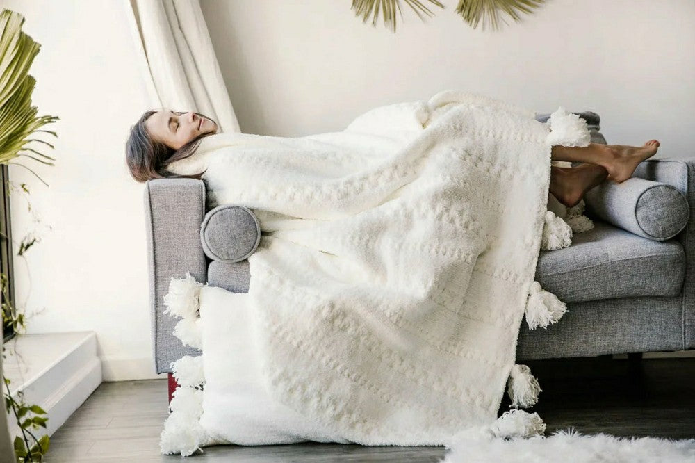 Braided Pom Pom Throw | Plow & Hearth
