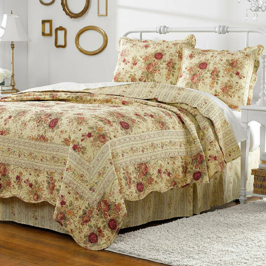 Vintage Rose Garden Reversible Quilt, 3 Piece Full/Queen Set | Plow & Hearth