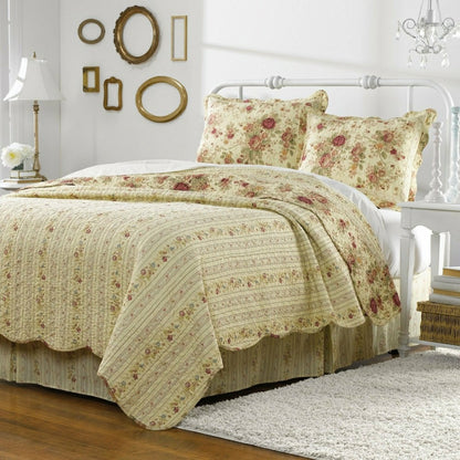 Vintage Rose Garden Reversible Quilt, 3 Piece Full/Queen Set | Plow & Hearth