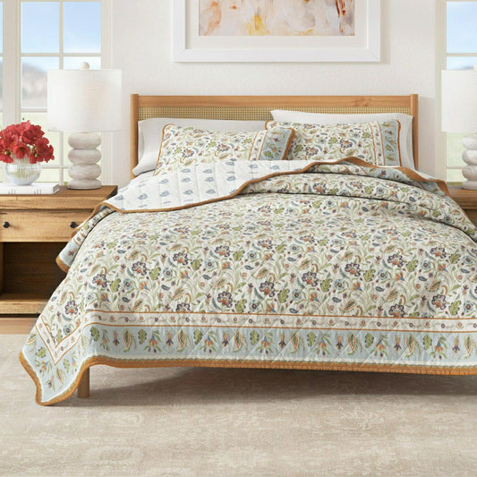 Indira Floral Boho Printed Cotton Quilt Set | Plow & Hearth
