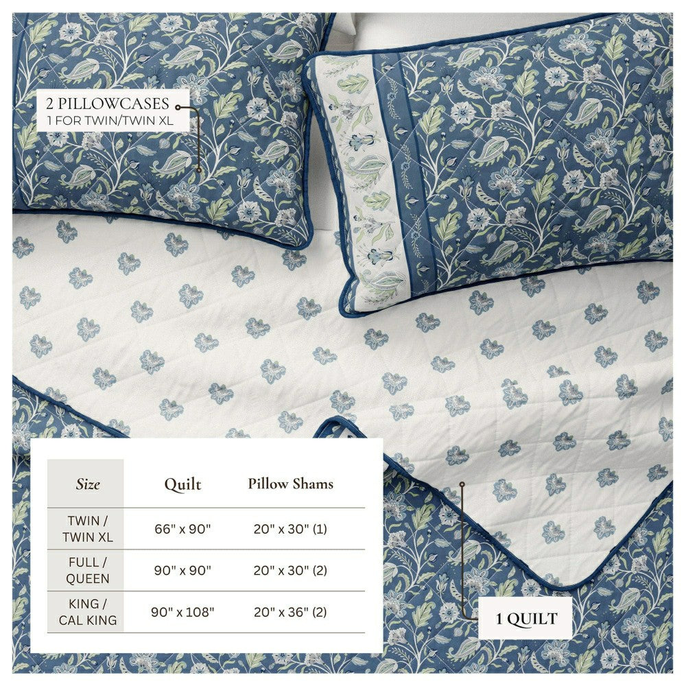 Indira Floral Boho Printed Cotton Quilt Set | Plow & Hearth
