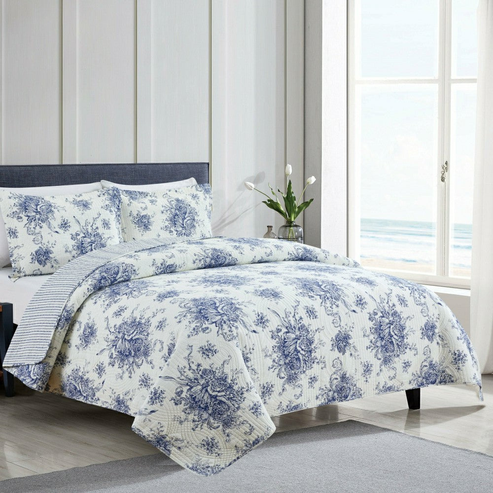 Toile Reversible Cotton Quilt Set | Plow & Hearth